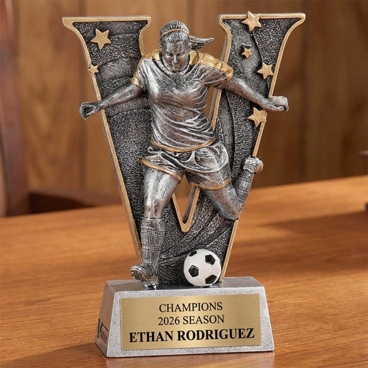 Personalized Soccer Trophy 6" - Custom Engraved V for Team, Coach & MVP - View 2