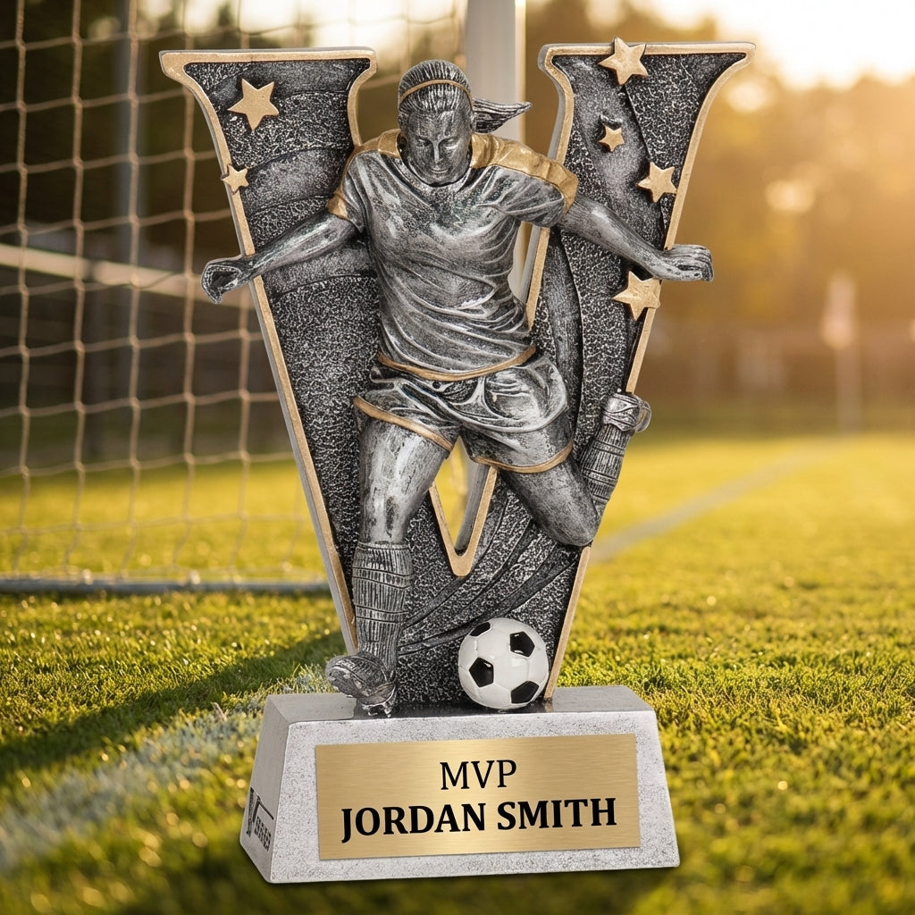 Personalized Soccer Trophy 6" - Custom Engraved V for Team, Coach & MVP - View 3