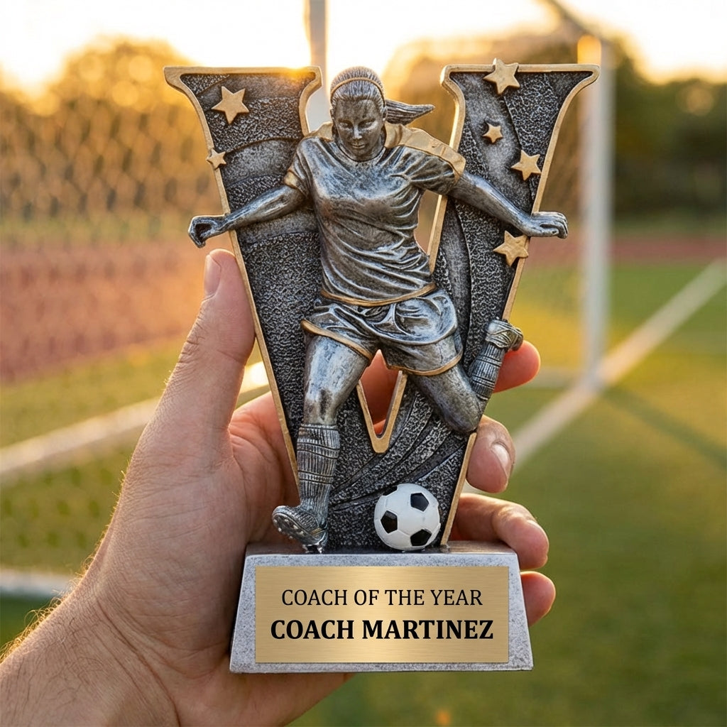 Personalized Soccer Trophy 6" - Custom Engraved V for Team, Coach & MVP - View 5