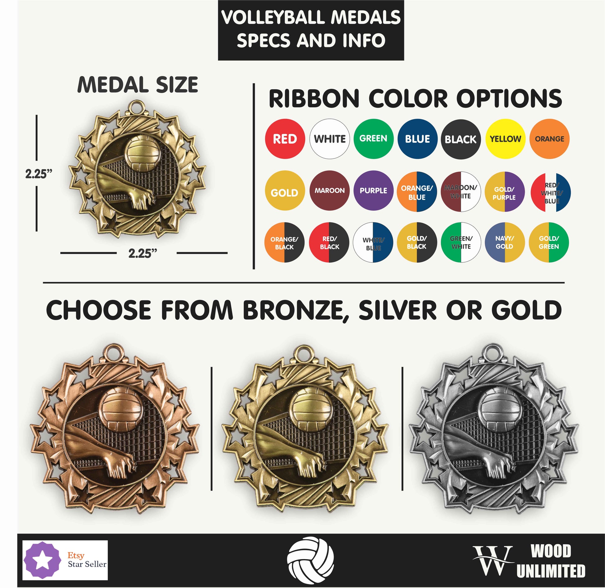 Personalized Volleyball Team Medals, Volleyball Player Medallions with Neck Ribbon, Volleyball Player Awards for Players a...