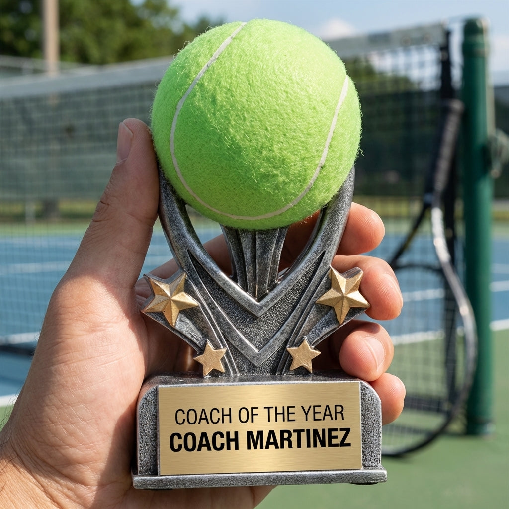 Personalized Tennis Trophy 5.5" - Custom Engraved VSR for Team, Coach & MVP - View 5