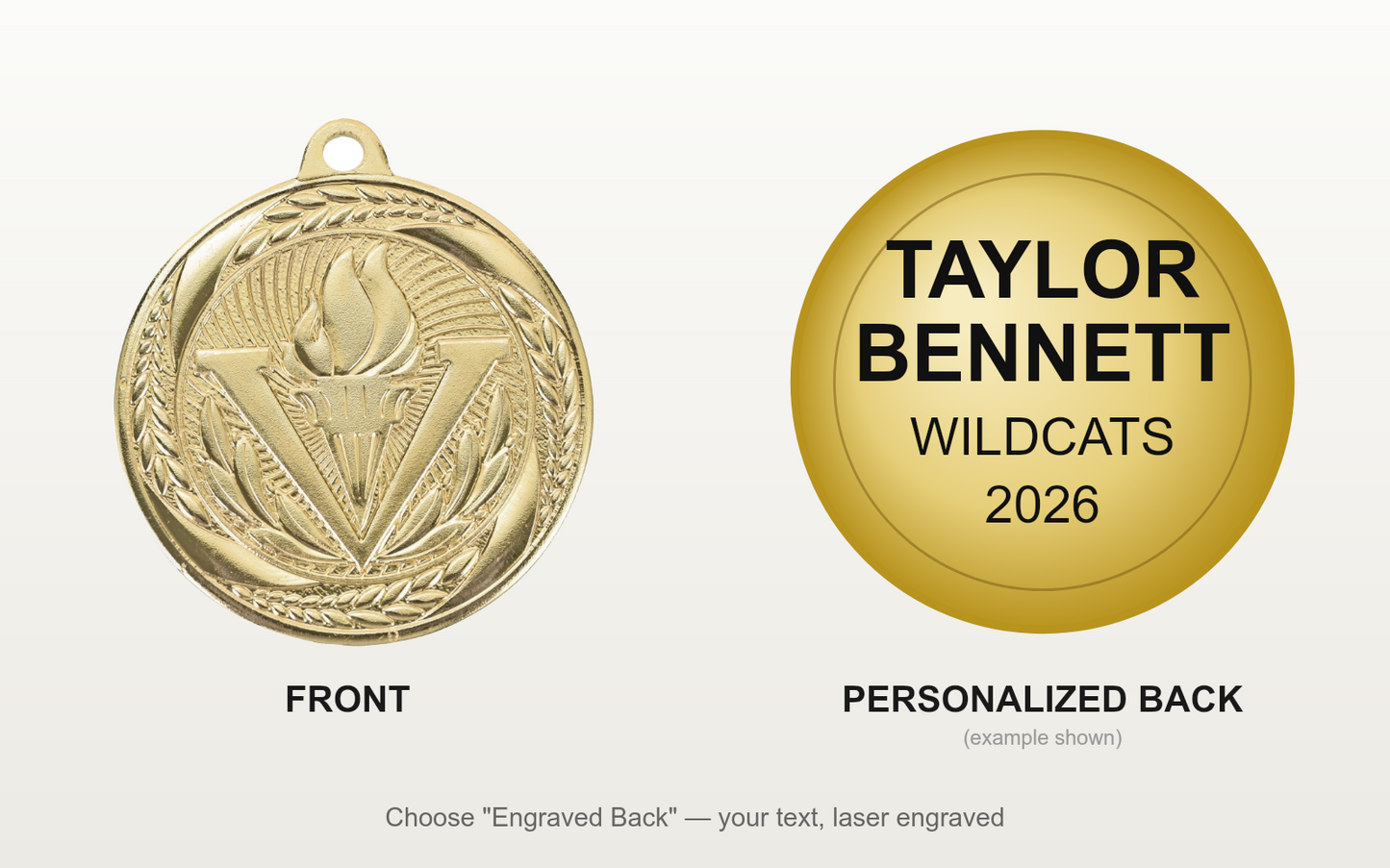 Personalized Victory Medals with Neck Ribbon - Gold Silver Bronze - Custom Engraved