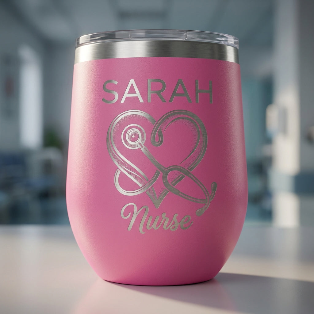 Personalized Nurse Gift Tumbler - Stethoscope Heart Design - Nursing Graduation & Appreciation - Custom Name Laser Engraved - View 4