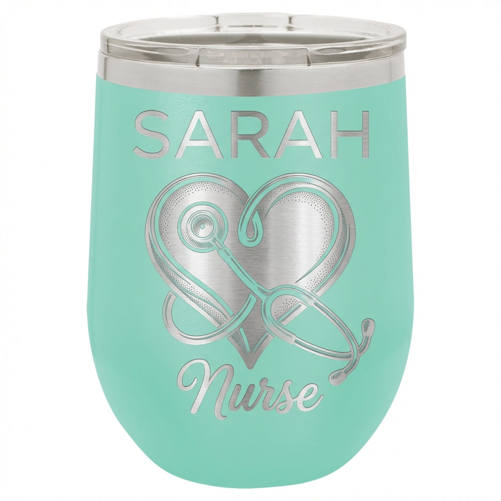 Personalized Nurse Gift Tumbler - Stethoscope Heart Design - Nursing Graduation & Appreciation - Custom Name Laser Engraved - View 5
