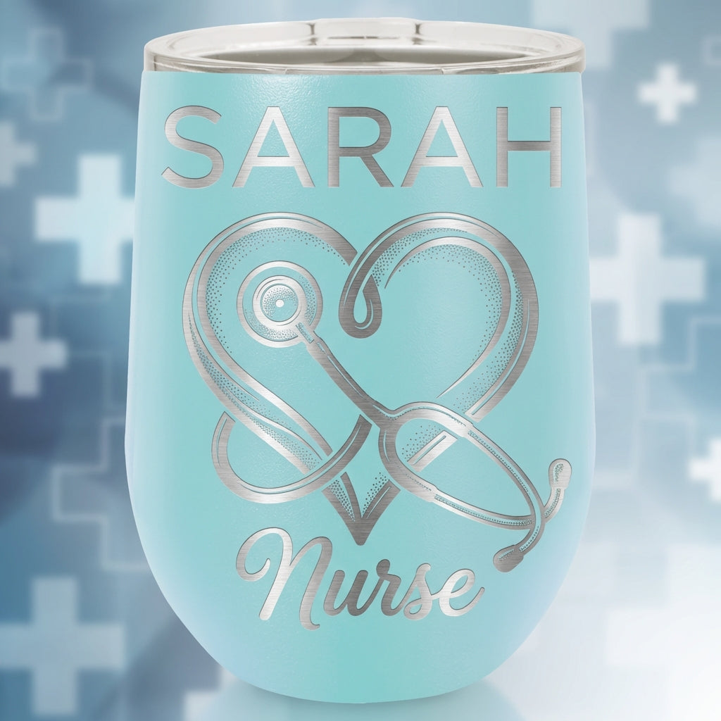 Personalized Nurse Gift Tumbler - Stethoscope Heart Design - Nursing Graduation & Appreciation - Custom Name Laser Engraved - View 6