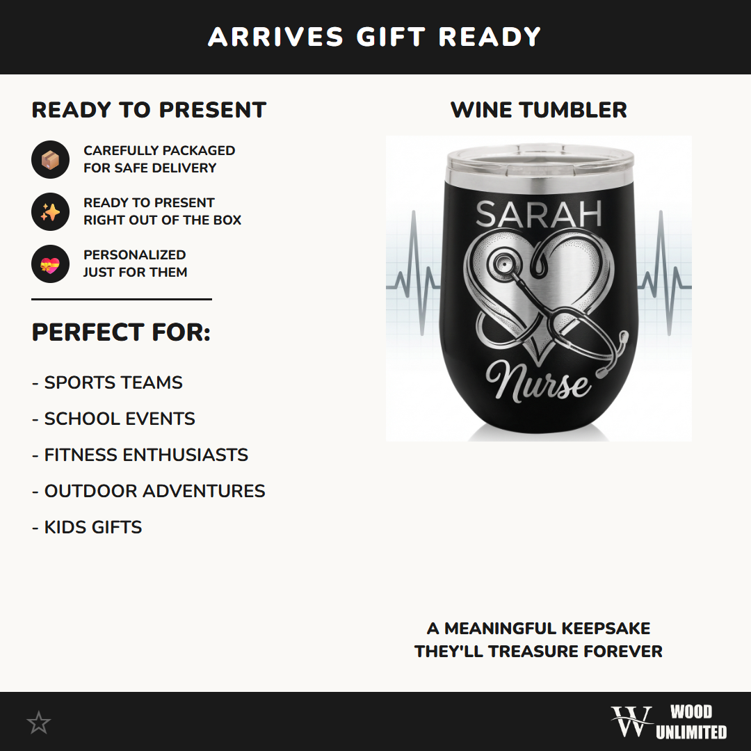 Personalized Nurse Gift Tumbler - Stethoscope Heart Design - Nursing Graduation & Appreciation - Custom Name Laser Engraved