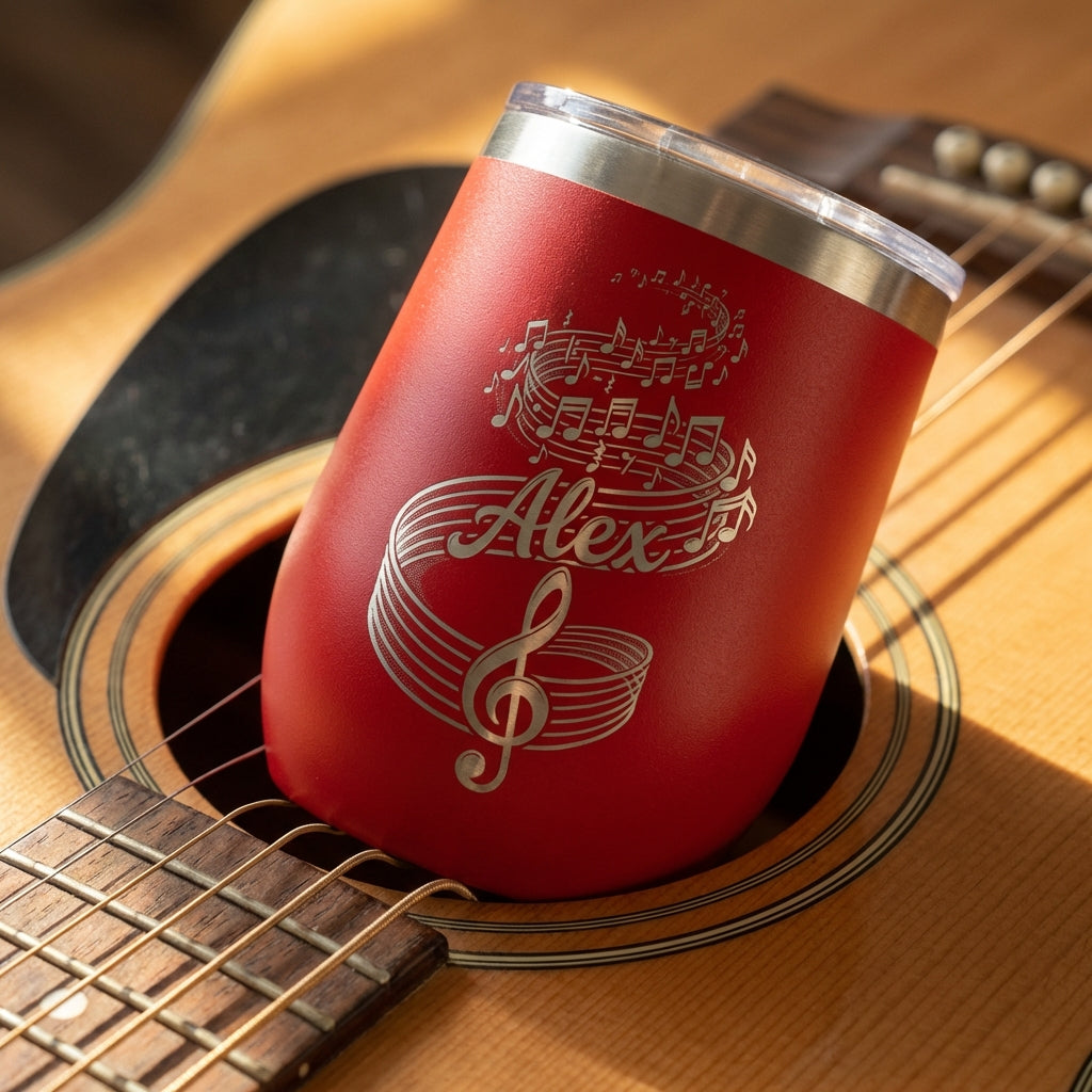 Personalized Music Lover Gift Stemless Wine Tumbler - Musician Appreciation - Engraved Treble Clef - Custom Name