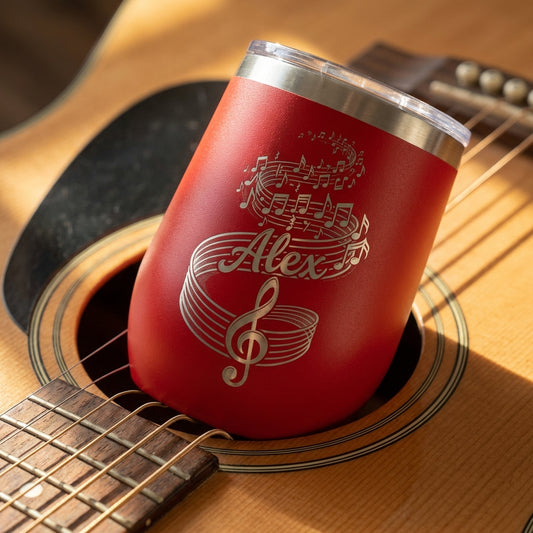 Personalized Music Lover Gift Stemless Wine Tumbler - Musician Appreciation - Engraved Treble Clef - Custom Name