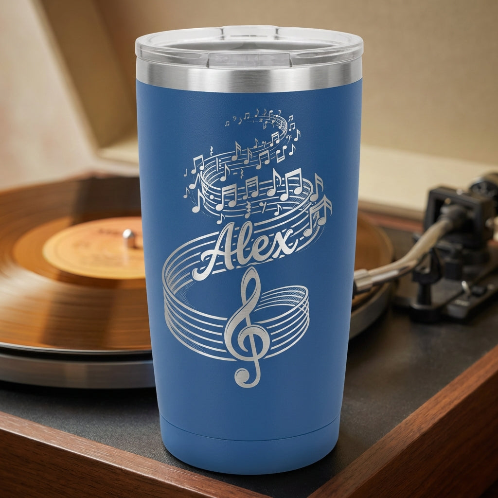 Personalized Music Lover Gift Stemless Wine Tumbler - Musician Appreciation - Engraved Treble Clef - Custom Name