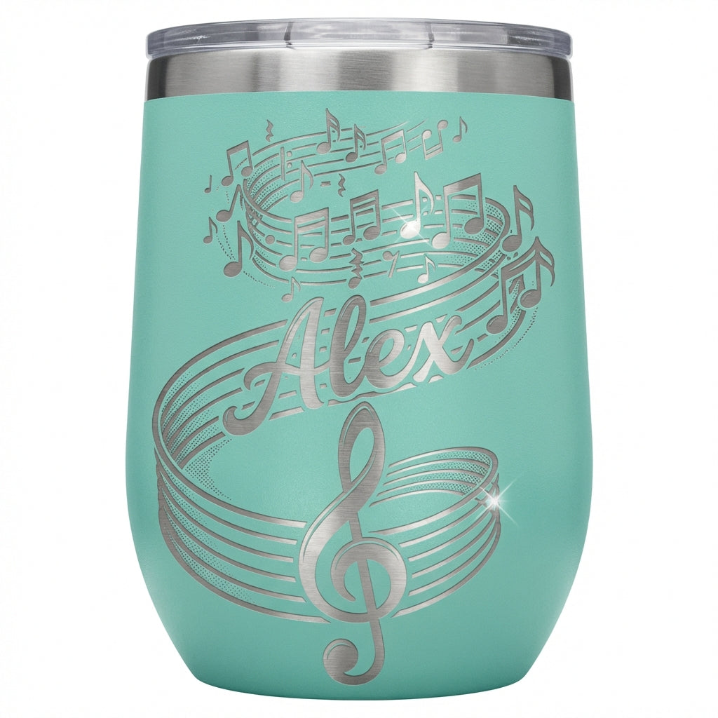 Personalized Music Lover Gift Stemless Wine Tumbler - Musician Appreciation - Engraved Treble Clef - Custom Name