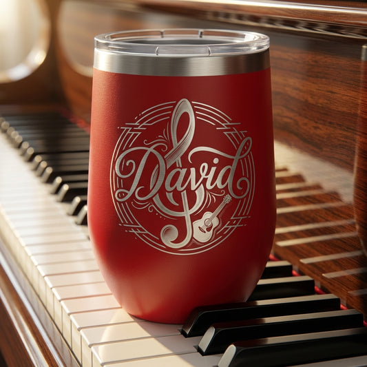 Personalized Musician Wine Tumbler - Custom Treble Clef Guitar Gift - Engraved Music Lover Cup - Durable Stainless Steel - View 1