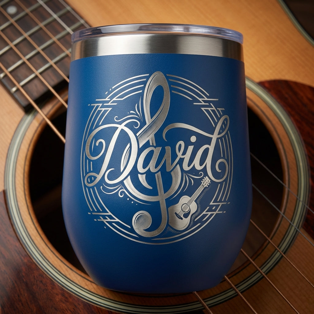 Personalized Musician Wine Tumbler - Custom Treble Clef Guitar Gift - Engraved Music Lover Cup - Durable Stainless Steel - View 2