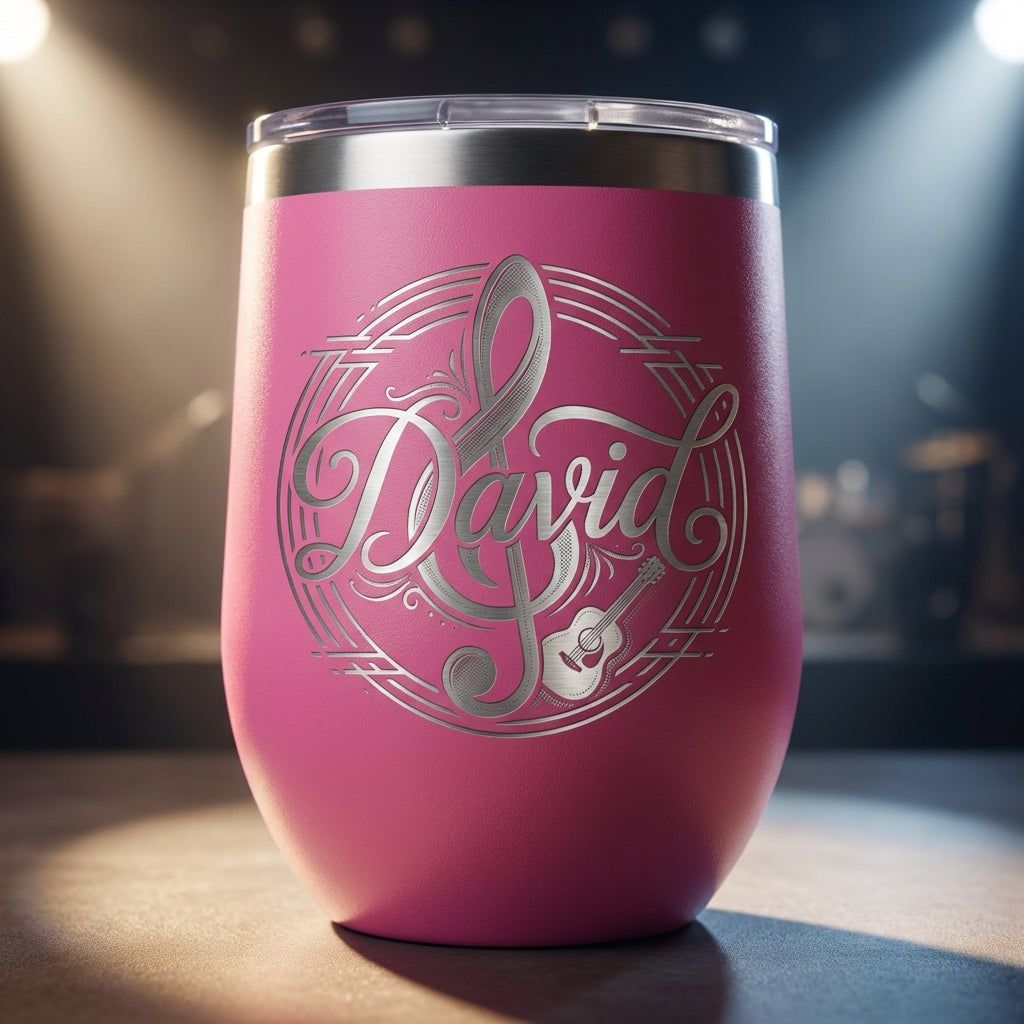 Personalized Musician Wine Tumbler - Custom Treble Clef Guitar Gift - Engraved Music Lover Cup - Durable Stainless Steel - View 3