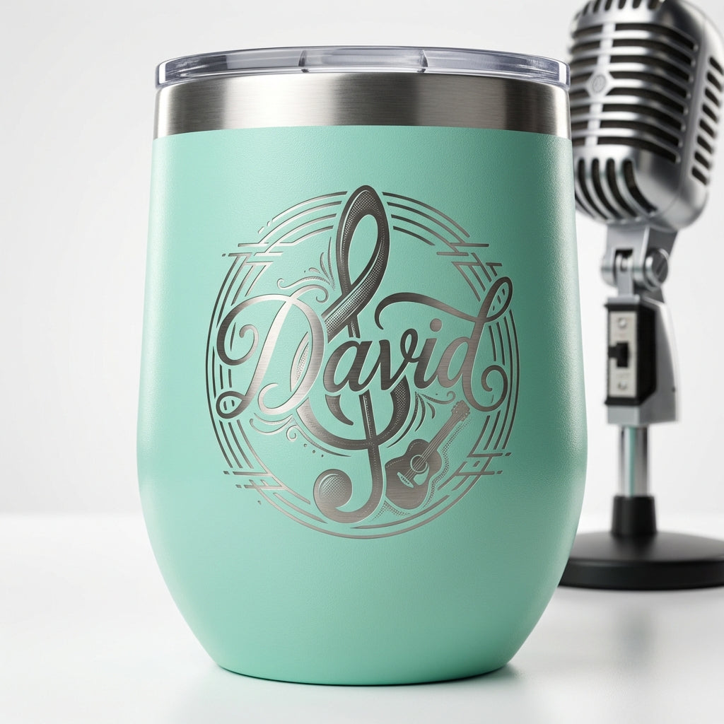 Personalized Musician Wine Tumbler - Custom Treble Clef Guitar Gift - Engraved Music Lover Cup - Durable Stainless Steel - View 4