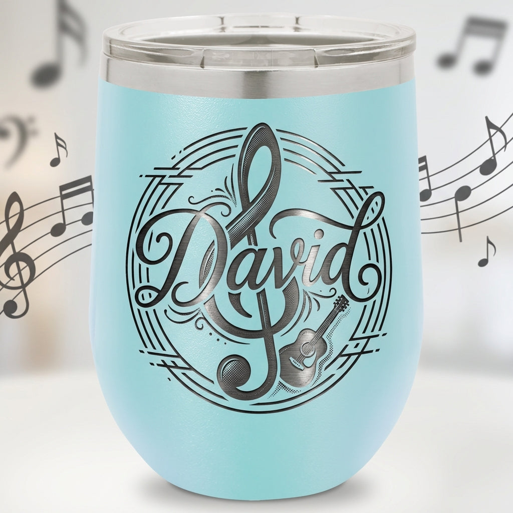 Personalized Musician Wine Tumbler - Custom Treble Clef Guitar Gift - Engraved Music Lover Cup - Durable Stainless Steel - View 5