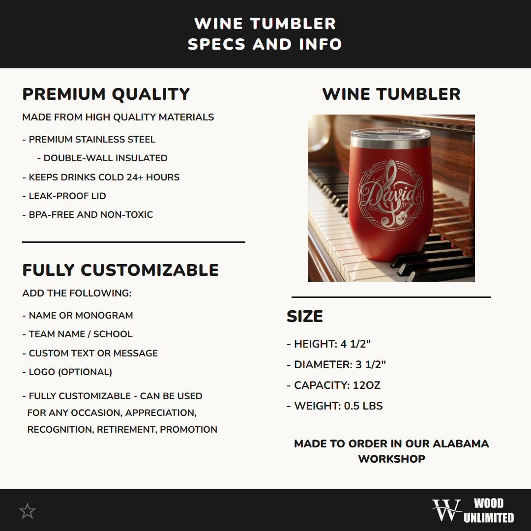 Personalized Musician Wine Tumbler - Custom Treble Clef Guitar Gift - Engraved Music Lover Cup - Durable Stainless Steel