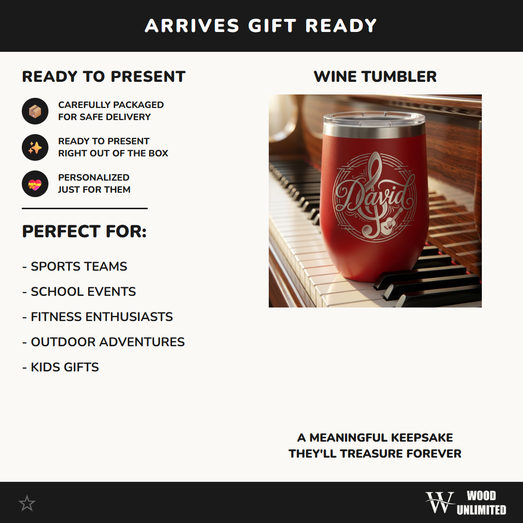 Personalized Musician Wine Tumbler - Custom Treble Clef Guitar Gift - Engraved Music Lover Cup - Durable Stainless Steel