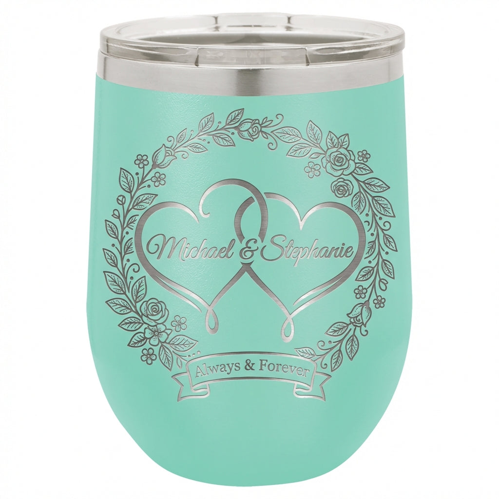 Personalized Wedding Gift for Couple - Engagement Wine Tumbler - Custom Anniversary Present - Laser Engraved Hearts Tumbler - View 5