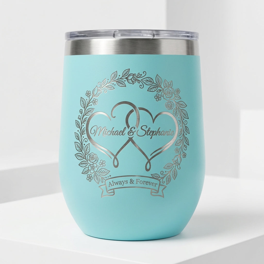 Personalized Wedding Gift for Couple - Engagement Wine Tumbler - Custom Anniversary Present - Laser Engraved Hearts Tumbler - View 6