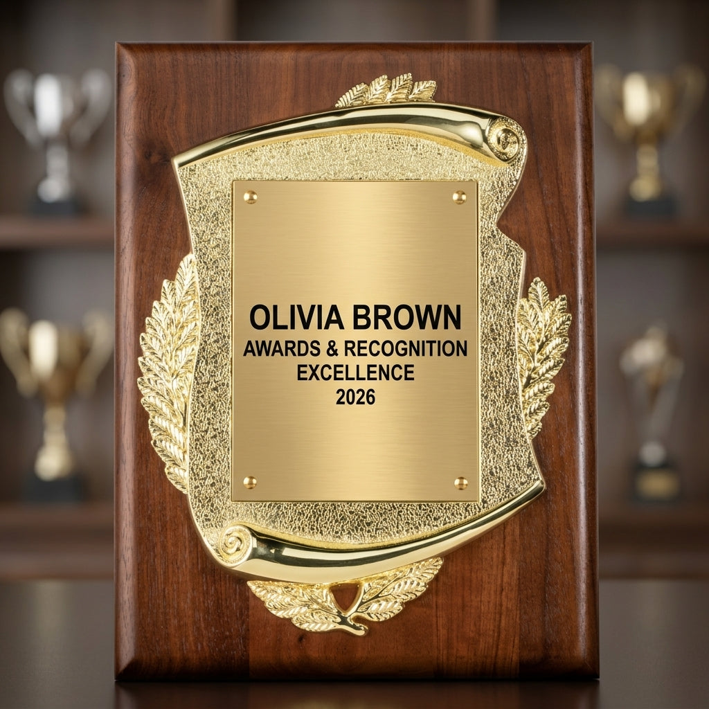 Personalized Awards & Recognition award styled for gifting, custom laser engraved in walnut — featuring Engraved Service Award Plaque, a popular choice for Non-profits for Service Anniversaries