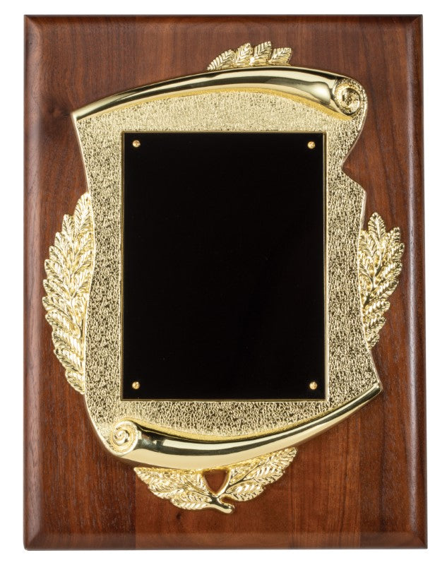 Manufacturer reference photo of the Awards & Recognition award blank in walnut before custom engraving — featuring Customizable Wood Plaque Award, a popular choice for Corporations for Sports Banquets