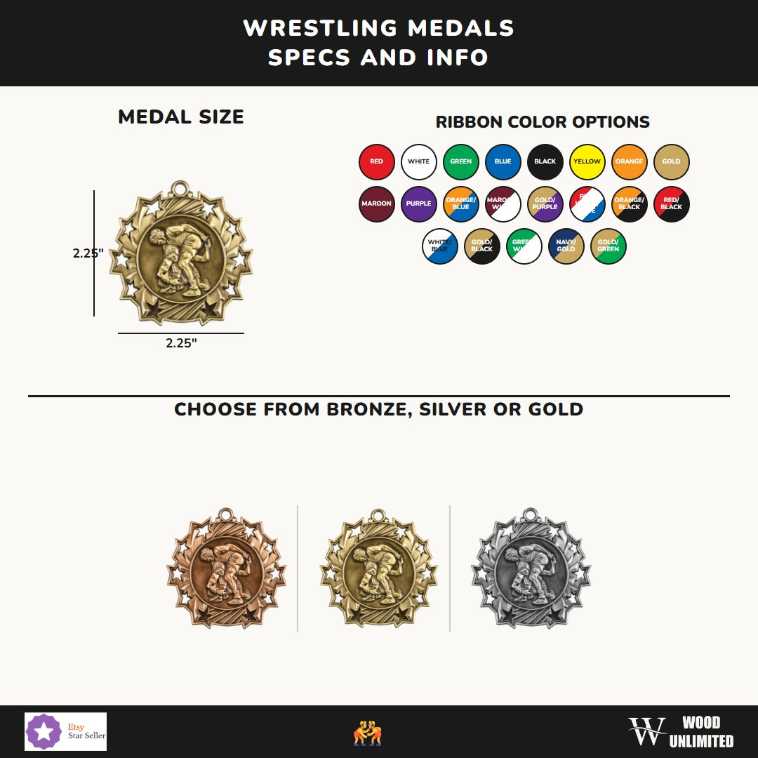 Personalized Wrestling Team Medals, Wrestler Medallions with Neck Ribbon, Wrestler Awards for Players and Coaches - Image ...