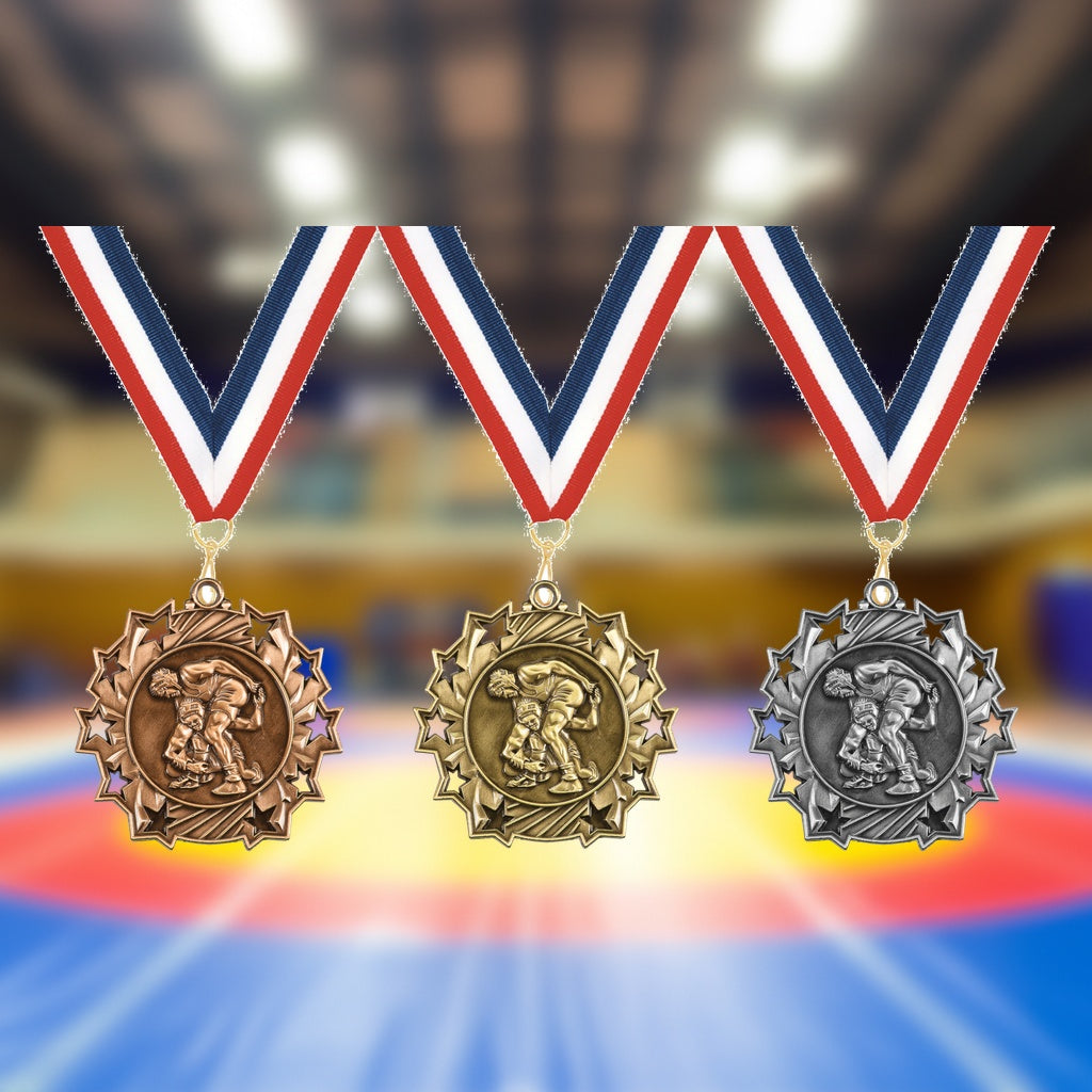 Personalized Wrestling Team Medals, Wrestler Medallions with Neck Ribbon, Wrestler Awards for Players and Coaches - Image ...