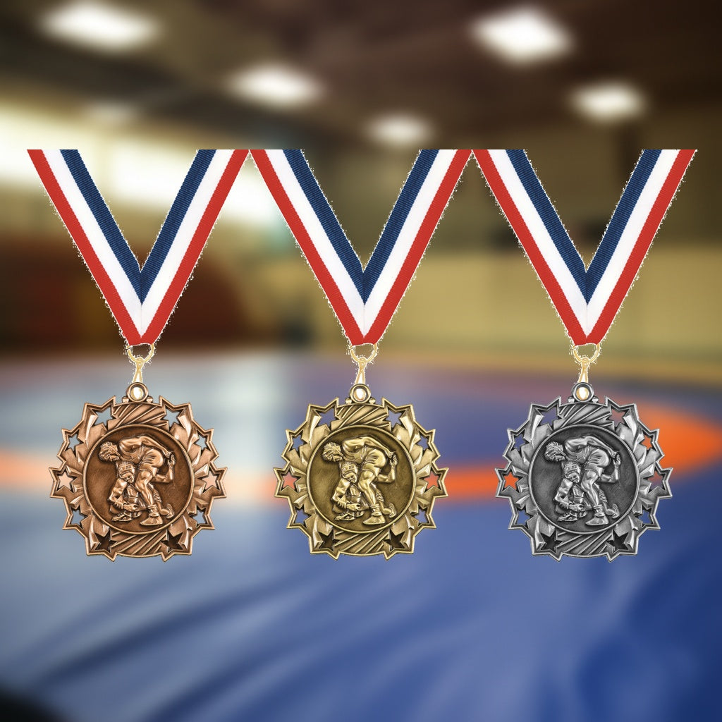 Personalized Wrestling Team Medals, Wrestler Medallions with Neck Ribbon, Wrestler Awards for Players and Coaches - Image ...