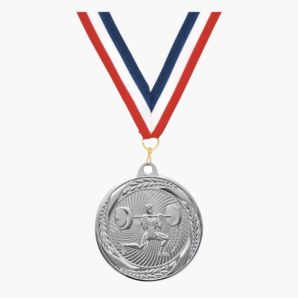 Personalized Weightlifting Medals with Neck Ribbon - Gold Silver Bronze - Custom Engraved