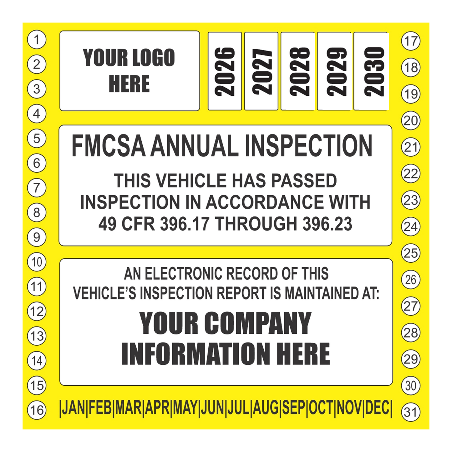 FHWA & FMCSA Annual Inspection Labels 2026–2030 – Custom DOT Truck Inspection Stickers