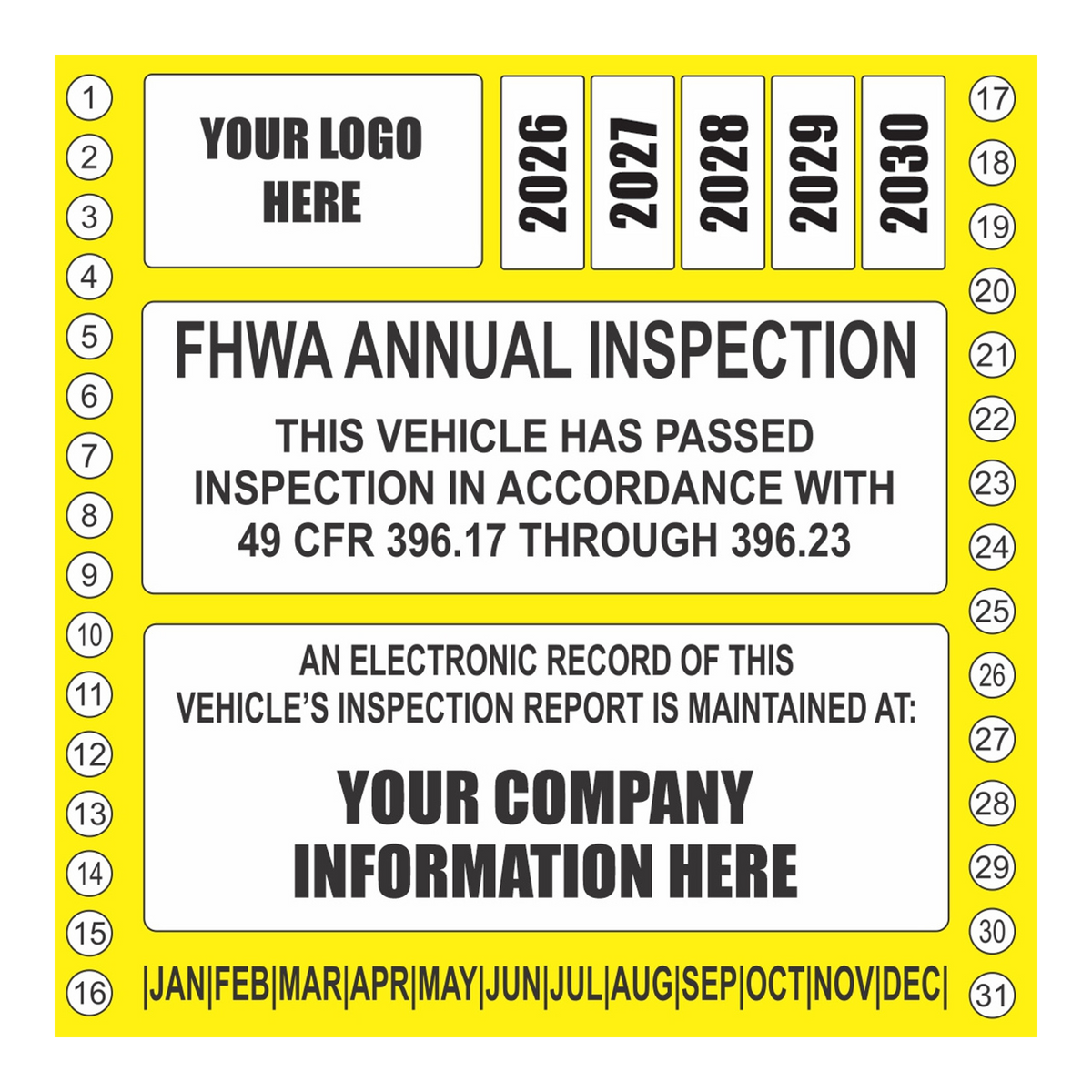 FHWA & FMCSA Annual Inspection Labels 2026–2030 – Custom DOT Truck Inspection Stickers