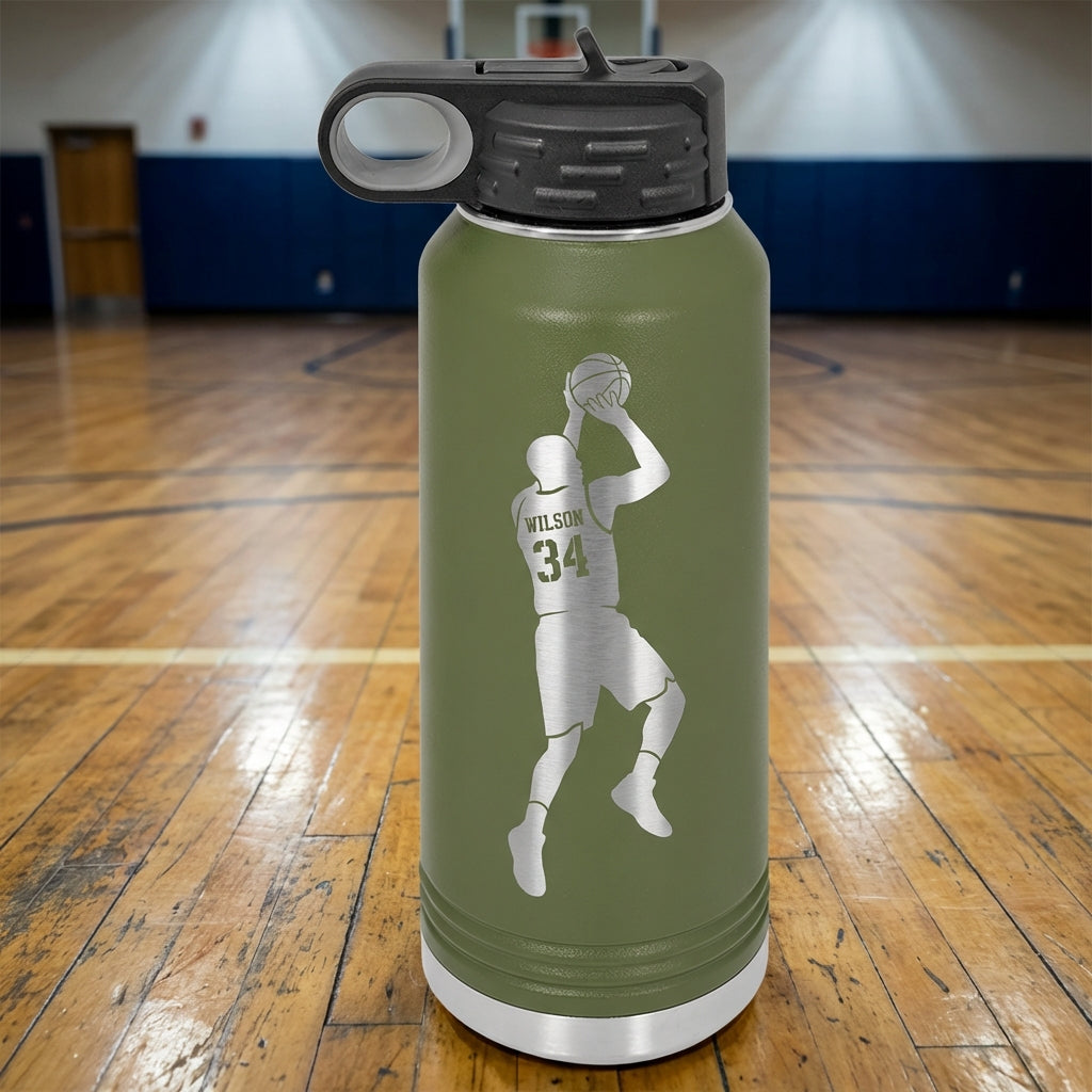 Personalized Basketball Player Water Bottle - Custom Engraved Sports Gift - Athlete Hydration - Team Appreciation Present - View 6