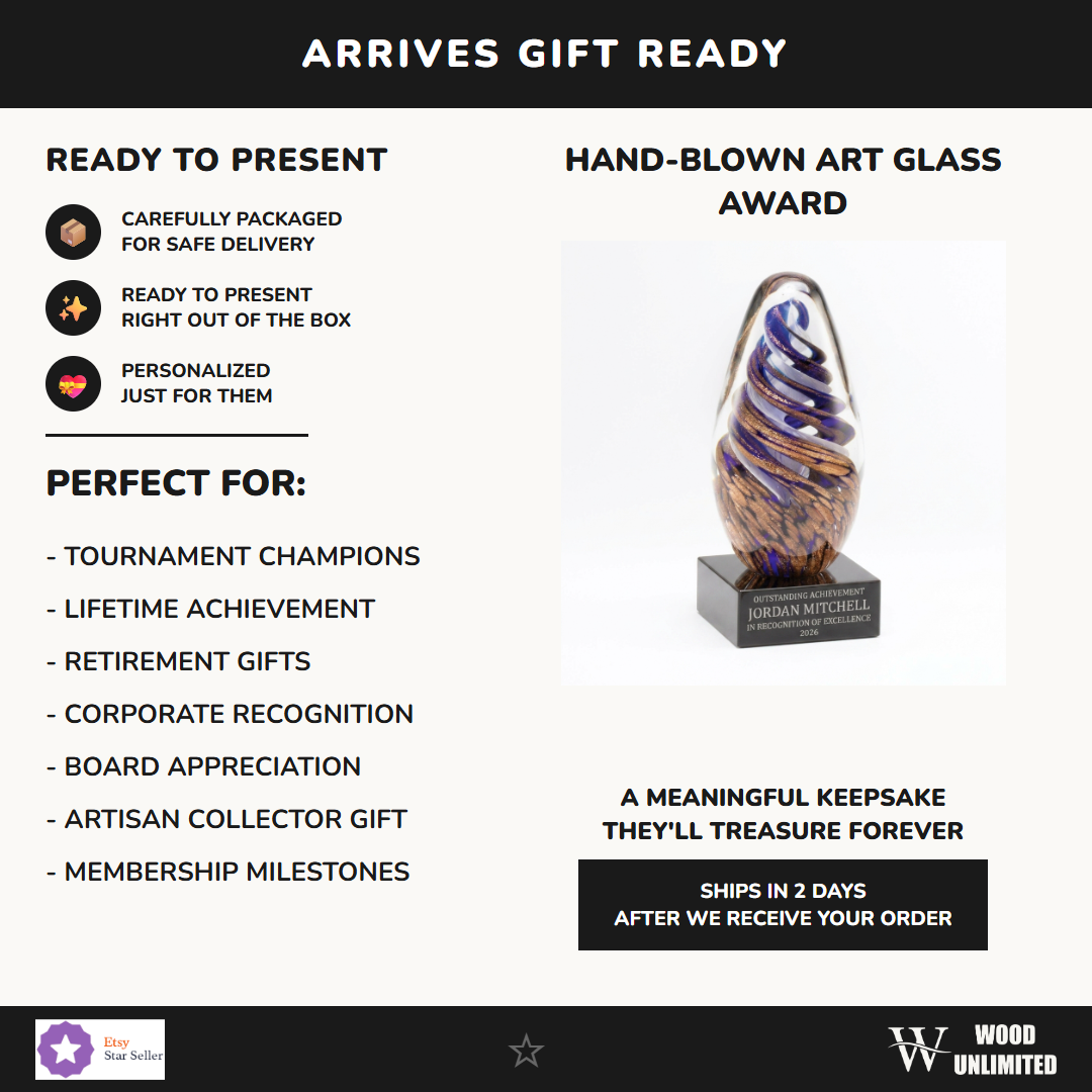 Gift-ready personalized Art Glass art glass award, perfect for ceremonies, retirements, and corporate recognition
