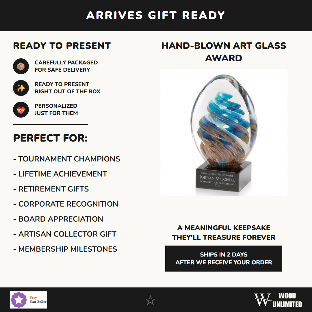 Gift-ready personalized Art Glass art glass award, perfect for ceremonies, retirements, and corporate recognition