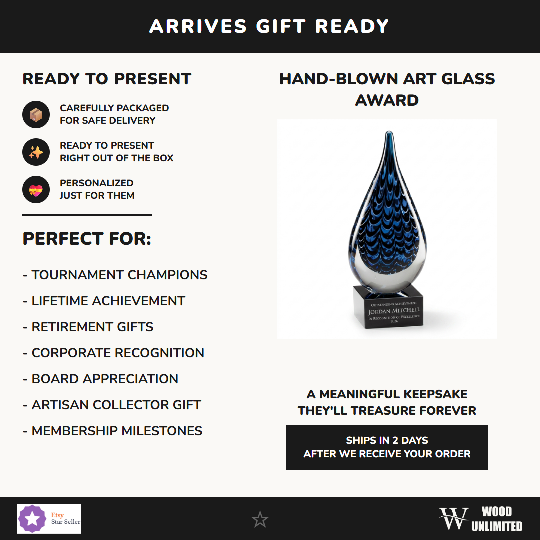 Gift-ready personalized Art Glass art glass award, perfect for ceremonies, retirements, and corporate recognition