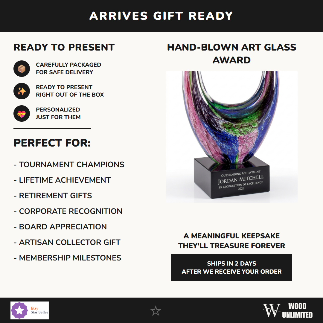 Gift-ready personalized Art Glass art glass award, perfect for ceremonies, retirements, and corporate recognition
