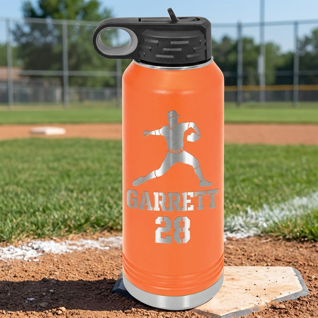 Personalized Baseball Player Water Bottle Gift - Custom Laser Engraved Pitcher Hydration Bottle - Team Coach Thank You End of Season Gift - View 6