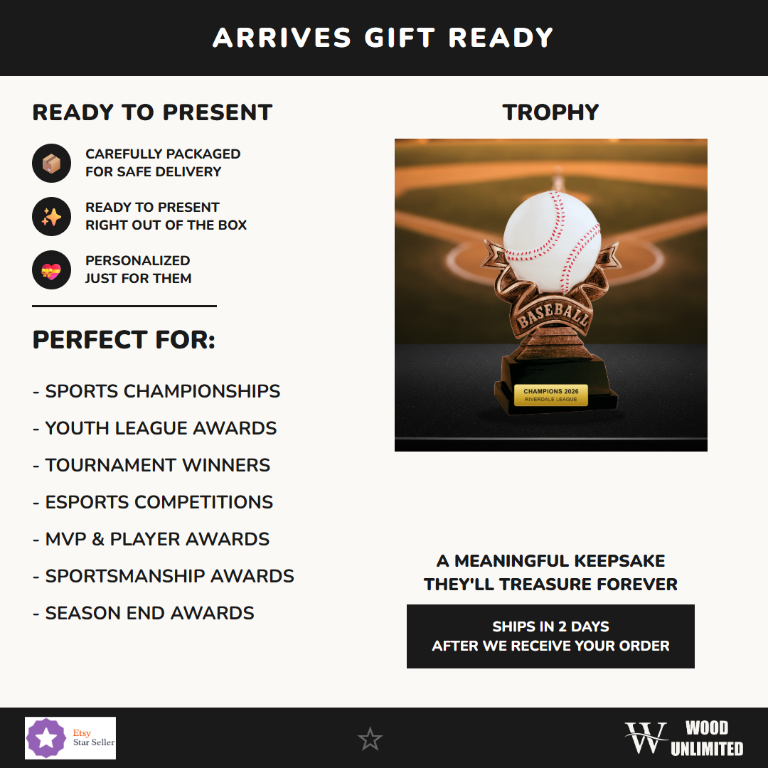 Gift-ready personalized Baseball Resin Trophy Award resin award, perfect for ceremonies, retirements, and corporate recognition