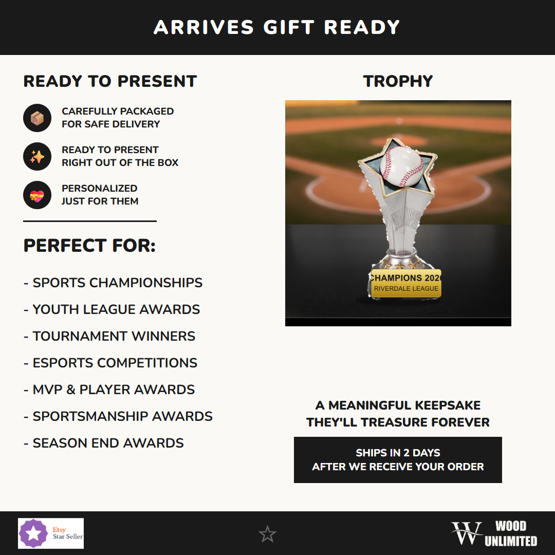 Gift-ready personalized Baseball Rising Star Resin Award resin award, perfect for ceremonies, retirements, and corporate recognition