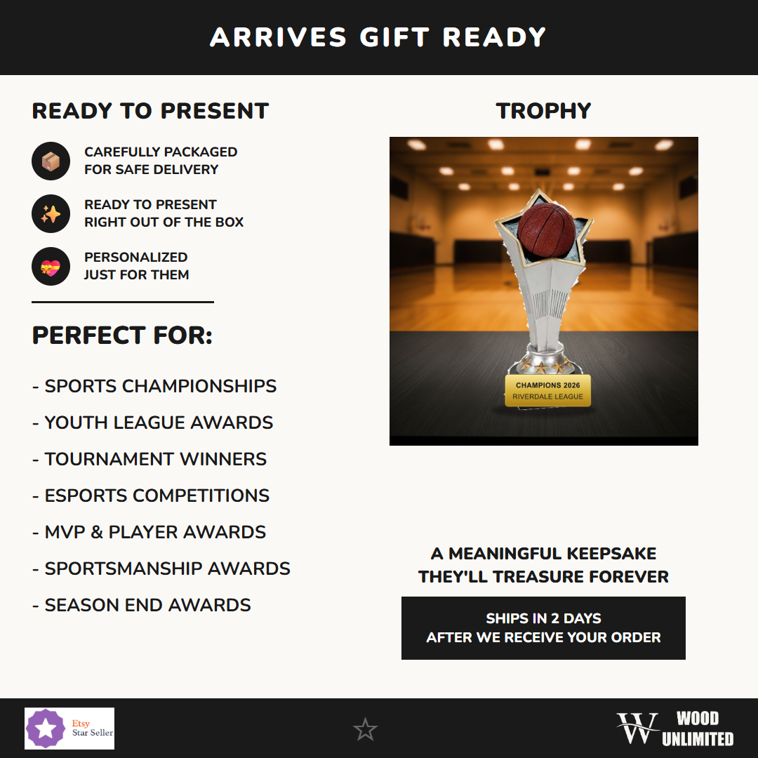 Gift-ready personalized Basketball Rising Star Resin Award resin award, perfect for ceremonies, retirements, and corporate recognition