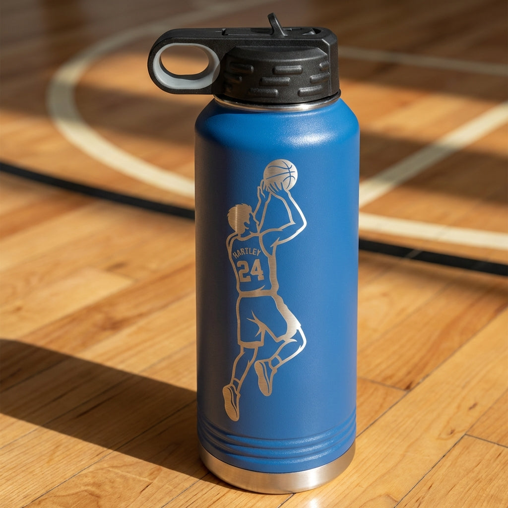 Personalized Basketball Player Gift Water Bottle - Custom Team Gift - Laser Engraved Durable Bottle - Custom Name & Number - View 10