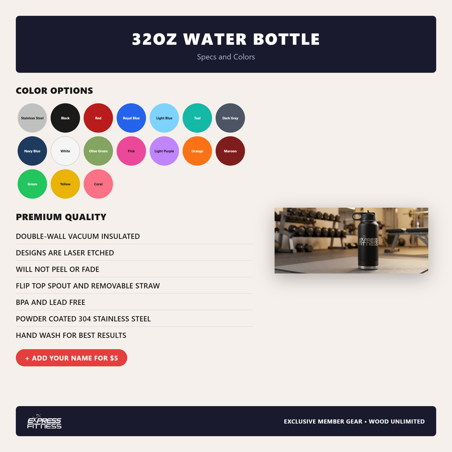 Bottle Colors & Specs - Express Fitness 24/7