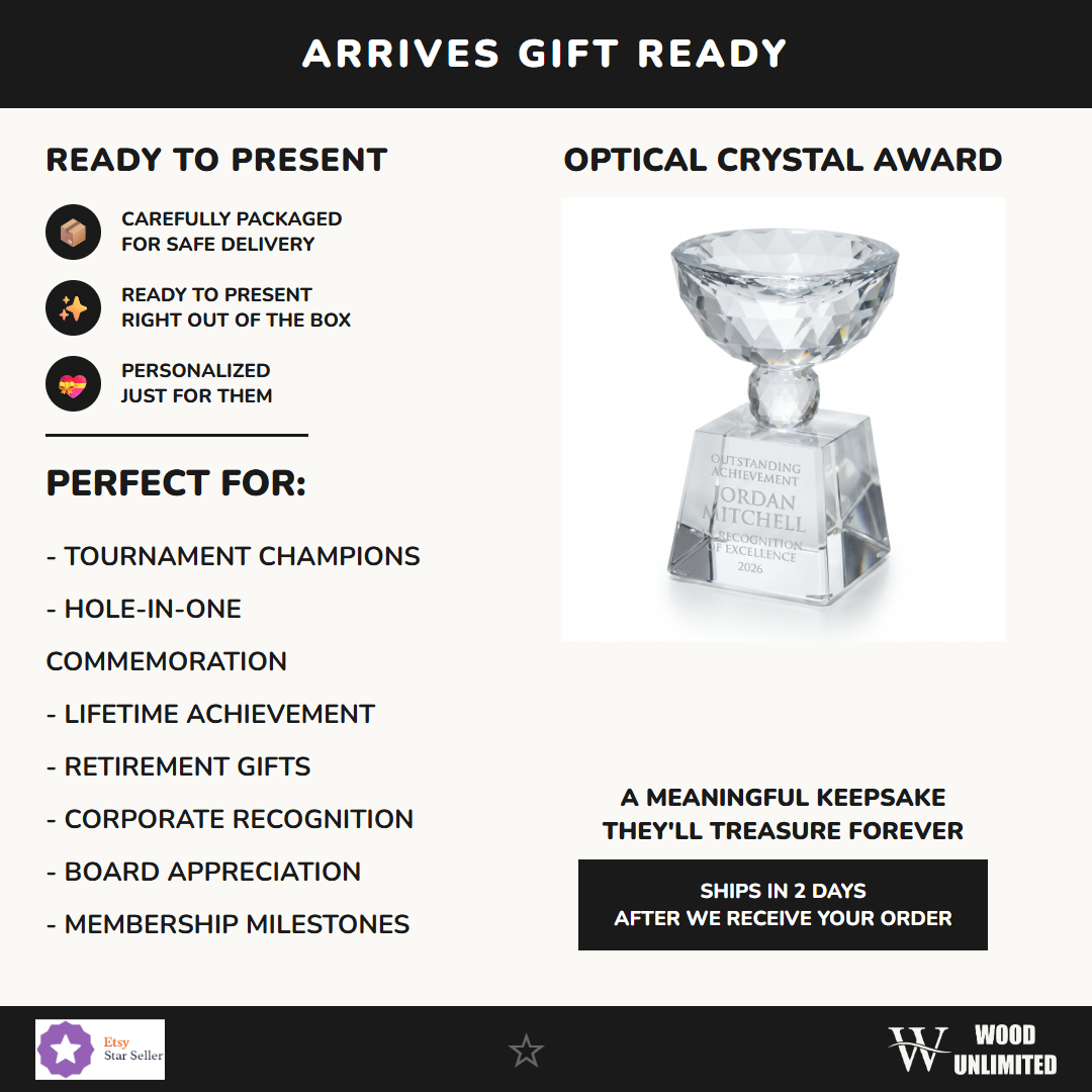 Gift-ready personalized Bowl Trophy crystal award, perfect for ceremonies, retirements, and corporate recognition