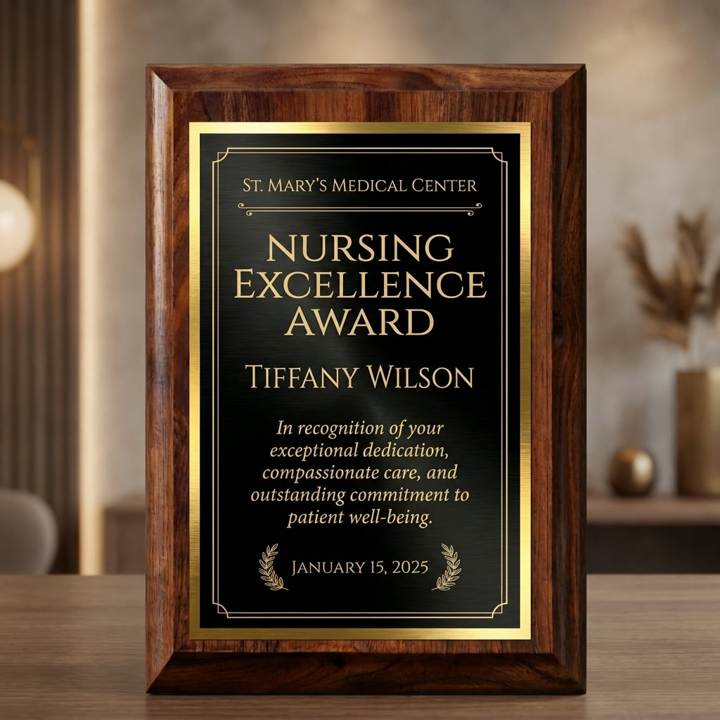 Personalized Nurse Award Plaque - Nursing Excellence Gift - Custom Laser Engraved Wood - Healthcare Appreciation Recognition - View 2