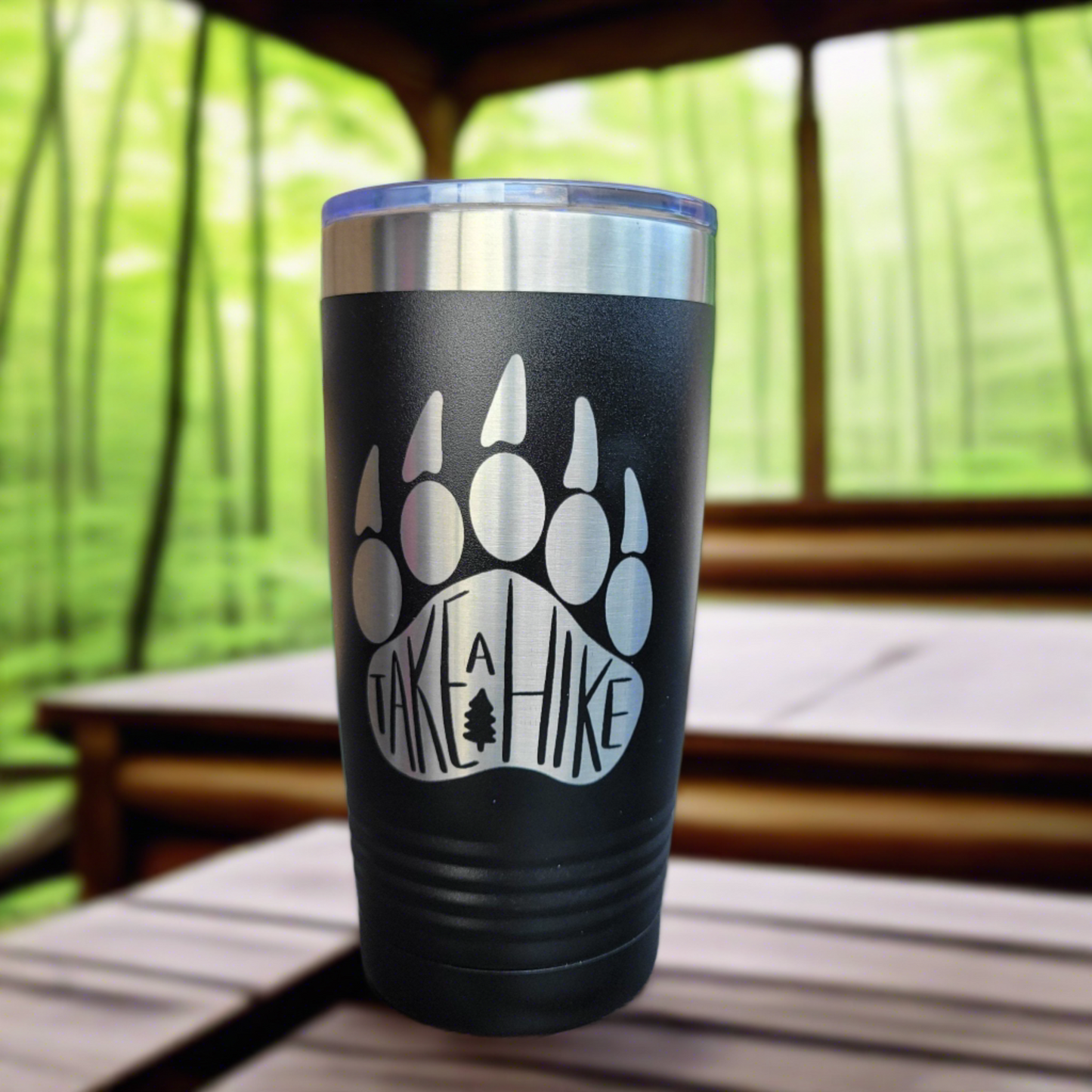 Camping Themed Insulated Tumbler, Engraved 20oz / 22oz/ 30oz Insulated Tumbler / Bottle - Bear Hiking Camping Tumbler - Take a Hike - Wood Unlimited#