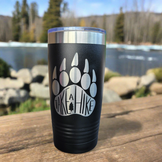 Camping Themed Insulated Tumbler, Engraved 20oz / 22oz/ 30oz Insulated Tumbler / Bottle - Bear Hiking Camping Tumbler - Take a Hike - gift for camping enthusiast, gift for hiker or hiking enthusiast, Wood Unlimited#