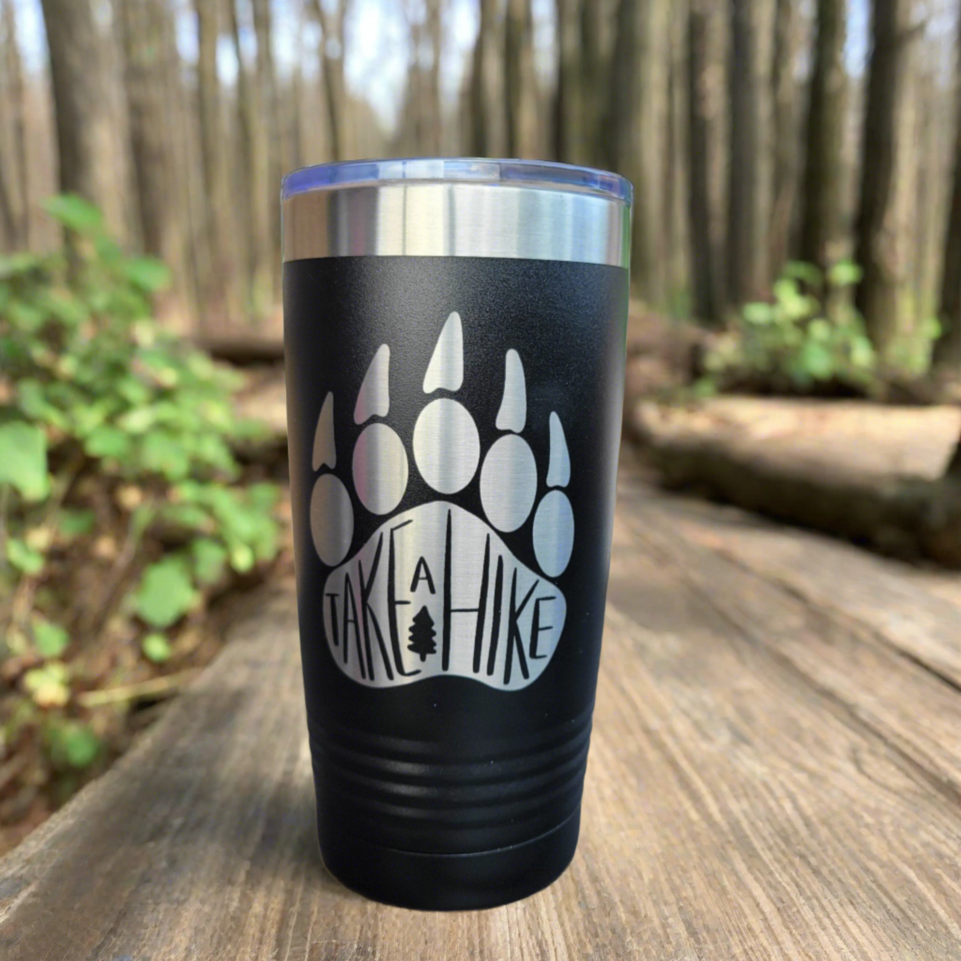 Camping Themed Insulated Tumbler, Engraved 20oz / 22oz/ 30oz Insulated Tumbler / Bottle - Bear Hiking Camping Tumbler - Take a Hike - gift for camping enthusiast, gift for hiker or hiking enthusiast, Wood Unlimited#