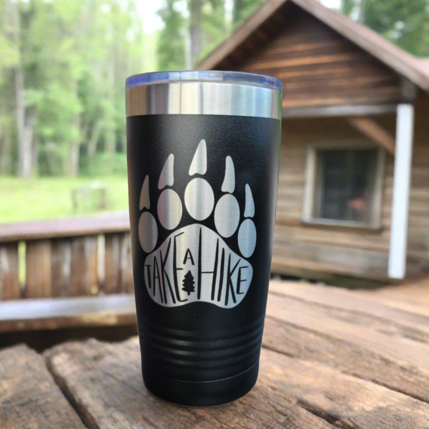 Camping Themed Insulated Tumbler, Engraved 20oz / 22oz/ 30oz Insulated Tumbler / Bottle - Bear Hiking Camping Tumbler - Take a Hike - gift for camping enthusiast, gift for hiker or hiking enthusiast, Wood Unlimited#