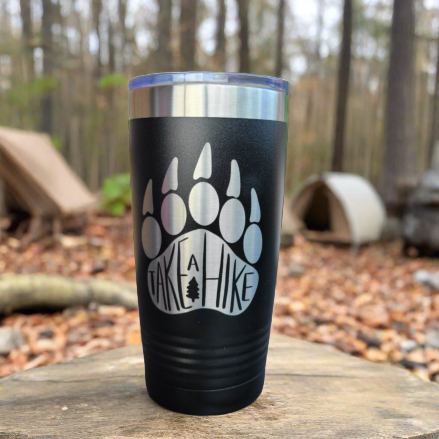 Camping Themed Insulated Tumbler, Engraved 20oz / 22oz/ 30oz Insulated Tumbler / Bottle - Bear Hiking Camping Tumbler - Take a Hike - gift for camping enthusiast, gift for hiker or hiking enthusiast, Wood Unlimited#