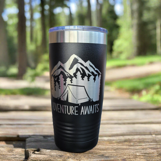 Drink Tumbler, Coffee Mug, Gift for camping enthusiast, gift for adventurous person, gift for hiking and camping enthusiast, camper gift, mountain climber gift